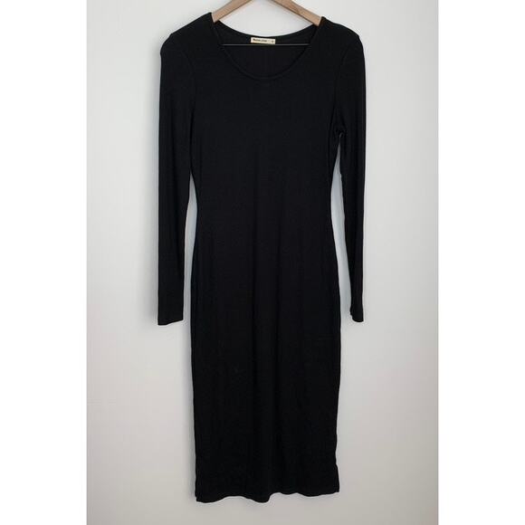 Marine Layer Lexi Rib Long Sleeve Midi Dress Black Womens Medium - Picture 2 of 13
